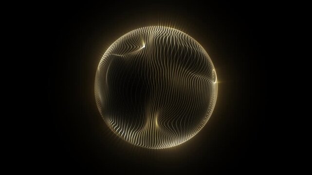 Beautiful luxury Gold light lines sphere. Shining brightly wave sphere with glittering light rays for award event. Digital Art. Computer animation. Modern background. motion design. Loopable. LED. 4K