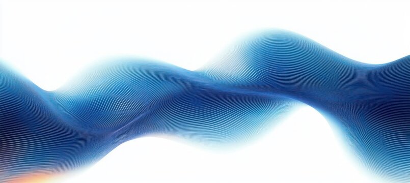 Smooth layered blue ribbon waves with thin flowing contour lines on a white background, evoking calm fluid motion and serene modern elegance