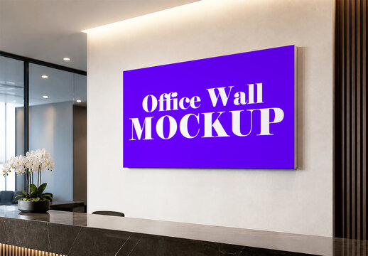 Modern purple office wall mockup in corporate reception area