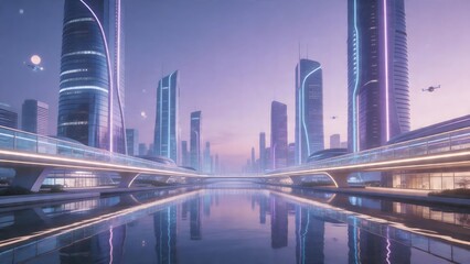 Fototapeta premium Futuristic cityscape with glowing skyscrapers