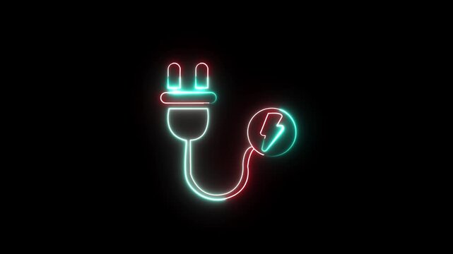 Animated neon mobile charger icon, glowing electric symbol, smart phone charging loop, on dark background