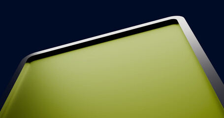 3d render abstract down view yellow surface on metal frame and dark blue background © Hary