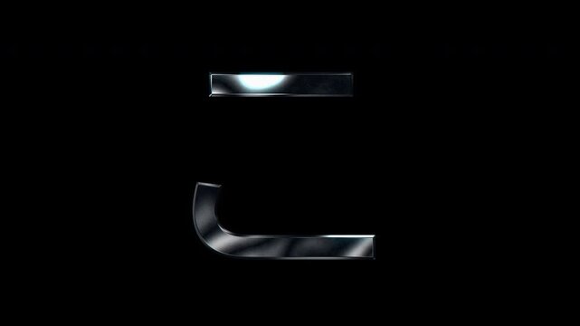 Silver metallic Japanese Hiragana "こ". Alpha channel. Seamless loop video
