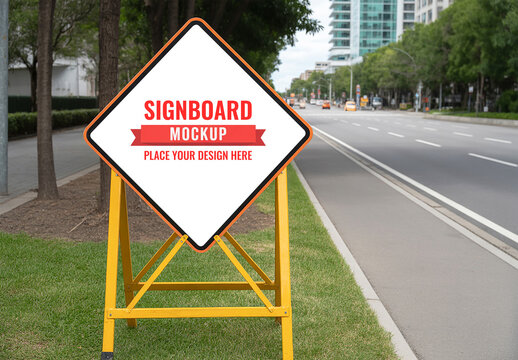 Professional Traffic Warning Board Mockup