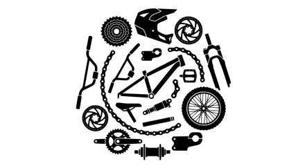 Naklejka premium Creative dirt jump bicycle parts vector icon set with mountain bike component symbols