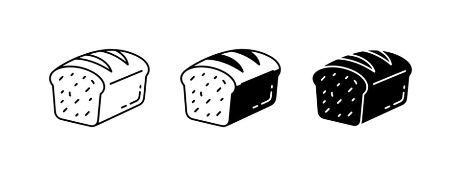 Loaf Bread Icons, Simple Bakery Food Graphics, Fresh Baked Goods Vector Set