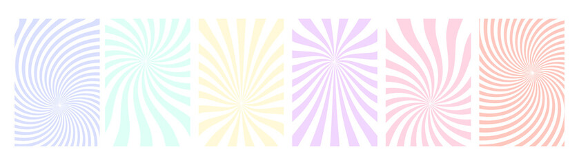 Sunburst background set with radiating comic style pastel colored striped patterns collection. © SAYEMART