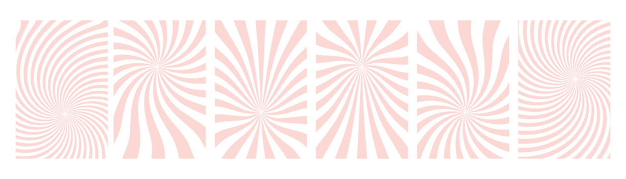 Sunburst background set with radiating comic style pink striped patterns collection.