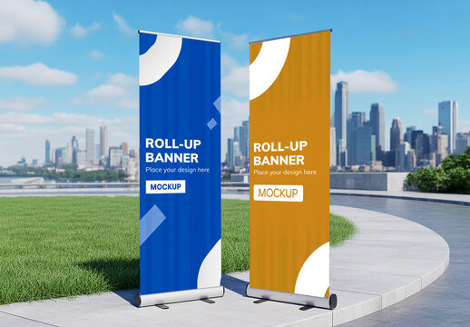 Realistic Outdoor Rollup Banner Mockup