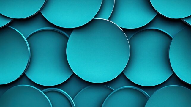 overlapping teal circular discs with soft shadows and layered depth creating a calm minimalist abstract geometric pattern