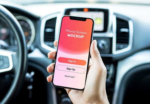 Realistic Smartphone Mockup in Car