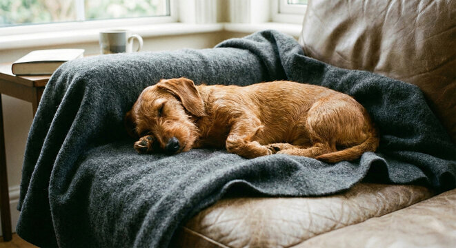 dachshund close up portrait on a sofa