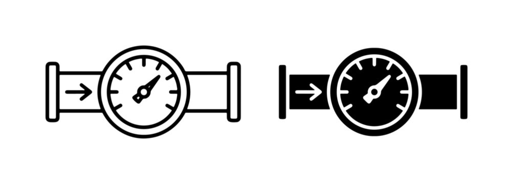 Flow Meter Icons, Pressure Gauge Vector Graphics, Industrial Measurement Symbols