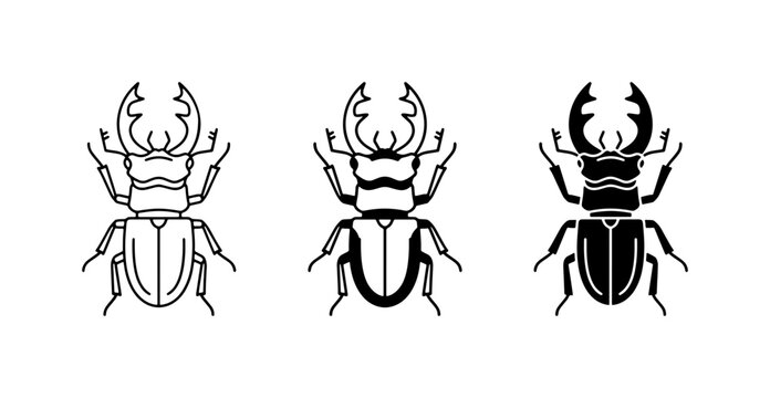 Stag Beetle Icons, Insect Vector Graphics, Wildlife Silhouette Collection, Nature Art Elements