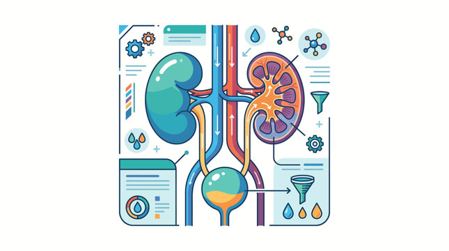 Medical illustration showcasing the human urinary system with a focus on the kidneys and bladder, ideal for health and science education