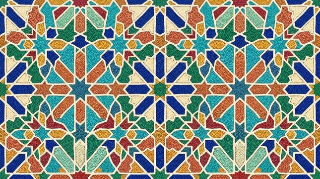 Moroccan tile zellige repeat vivid Moroccan zellige tile repeat pattern multi-colour geometric