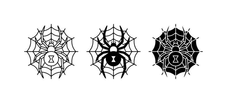 Black Widow Spider Web Icons, Vector Set, Halloween and Horror Graphics