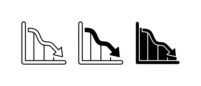 Declining Trend Icons, Downward Graph Vector Set, Business Loss Charts