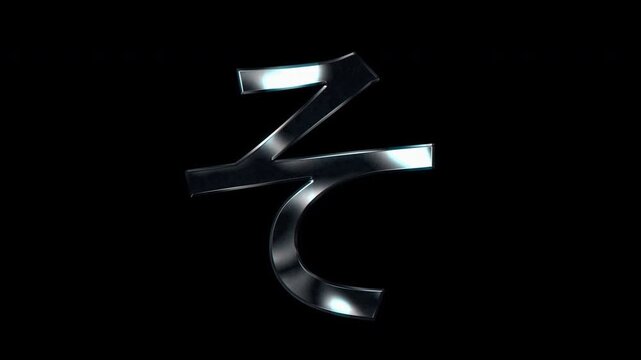 Silver metallic Japanese Hiragana "そ". Alpha channel. Seamless loop video