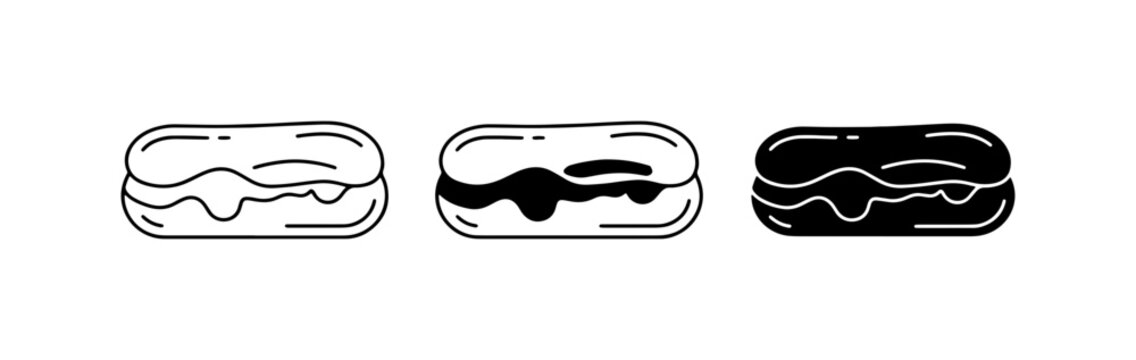 Eclair Icons, Pastry Vector Graphics, Sweet Dessert Line Art, Chocolate Filling