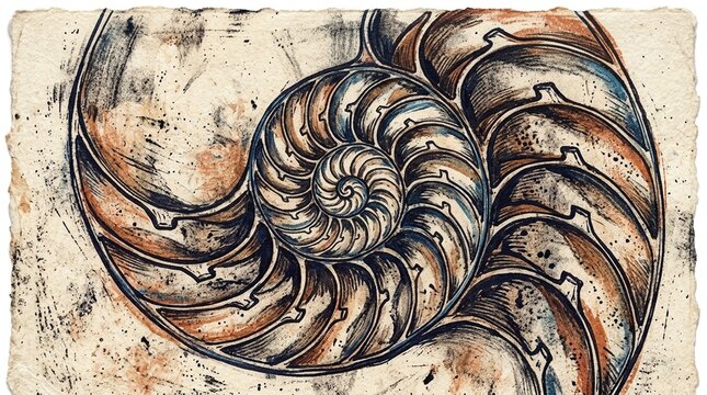 Seashell spiral cross-section vivid seashell Fibonacci spiral cross-section