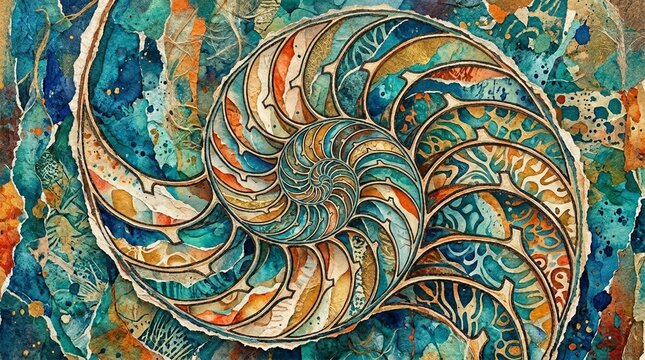 Seashell spiral cross-section vivid seashell Fibonacci spiral cross-section