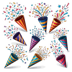 Obraz premium Colorful Party Horns Spraying Confetti in Vibrant Celebration Scene