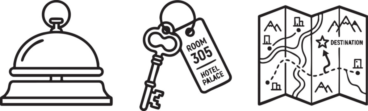 Hotel Bell Room Key and Travel Map Hospitality Set