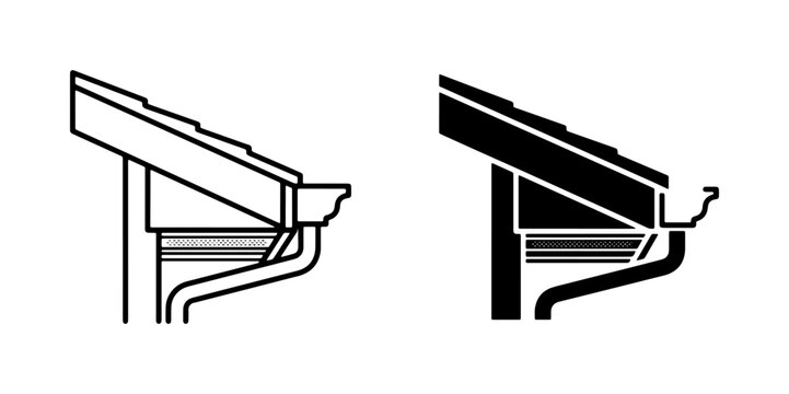 Gutter System Icons, Roof Drainage Components, Building Exterior Elements, Architectural Details
