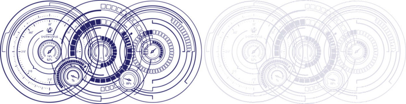 Futuristic HUD Interface Circles with Digital Data Elements isolated on white background