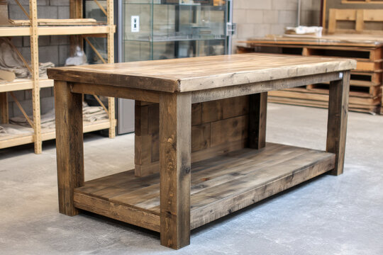 Rustic Wooden Workshop Table for Furniture Maker and Craft Studio Marketing