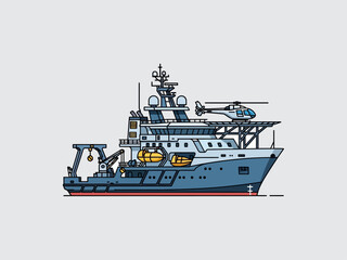 Large Navy Ship with Helicopter on Deck. © Arip