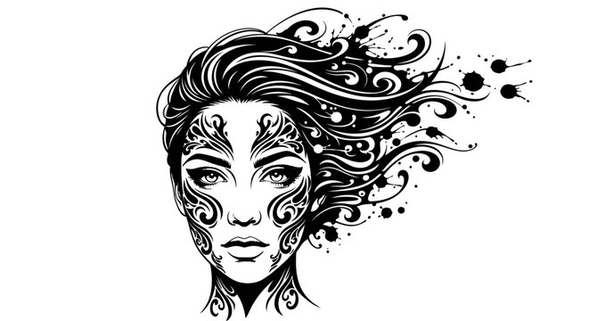 Woman Face with Artistic Hair Design.