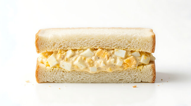 Fluffy Japanese Tamago Sando Sandwich Isolated Minimal Culinary Breakfast Snack Gourmet Fresh Creamy Filling Soft Bread Delicious Homemade Cafe Style Clean White Background Copyspace Traditional