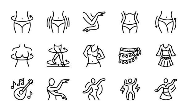 Body Shape Icons, Fitness & Dance Symbols, Female Figure & Movement Graphics