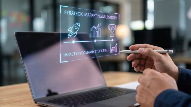 Predictive Analytics and Customer Lifetime Value (CLV) Forecast Concept: Data Scientist Hands with Holographic Line Chart, Financial Growth, and Retention Icons