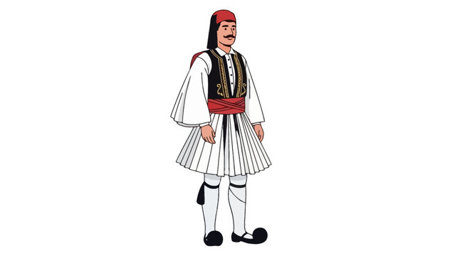 Greek Evzone Soldier Traditional Costume Illustration.