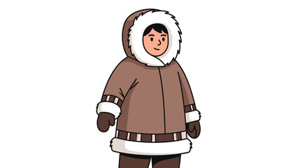 Illustration of a person wearing a traditional Inuit parka with fur trim. © Jepry