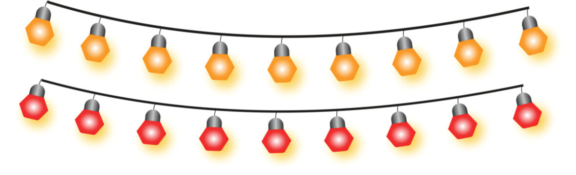 Colorful string lights with orange and red bulbs