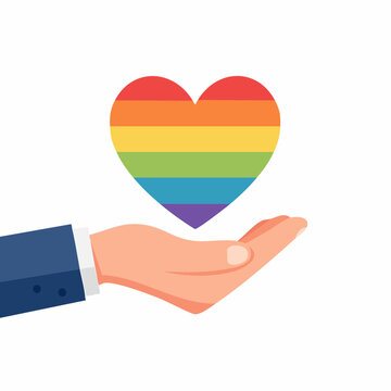 Hand holding rainbow heart