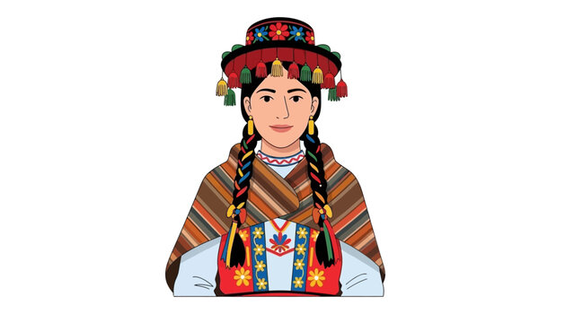 Peruvian Woman Wearing Traditional Andean Clothing and Hat.