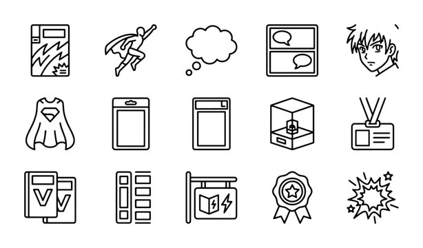 Superhero Comic Book Icons, Graphic Novel Elements, Pop Art Symbols, Vector Set