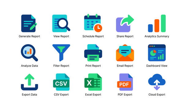 Report and export icons representing analytics and file actions