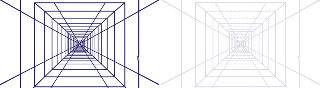Geometric Perspective Grid Lines converging to center point in minimalist linear style on a transparent background