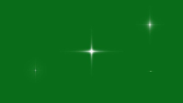 Star flat vector doodle sparkle, on green screen, shiny glowing stars, white doodle cartoon star shine animation, sparkling magical night sky, 4K seamless looping starry sky festival overlay 4K