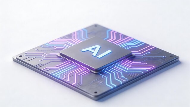 AI chip with glowing circuitry