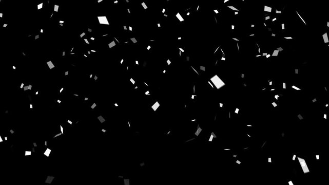 white confetti rain isolated alpha channel animation, celebration and black friday big sale shopping social media motion design element