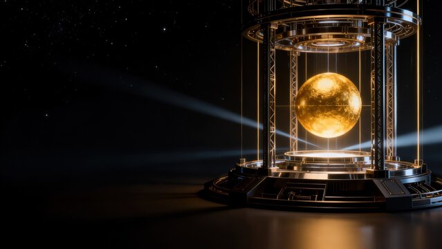 Golden sphere in futuristic structure
