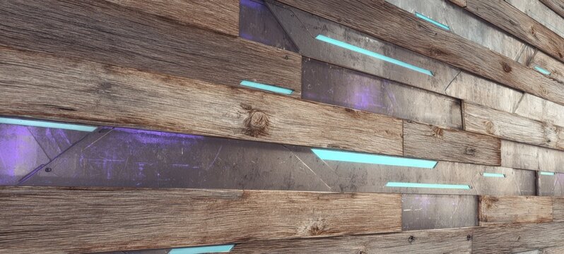 Wooden wall with modern design elements and ambient lighting background