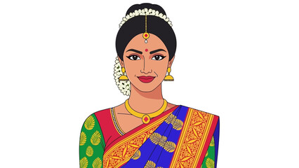 Fototapeta premium Beautiful Indian Woman in Traditional Saree and Jewelry.